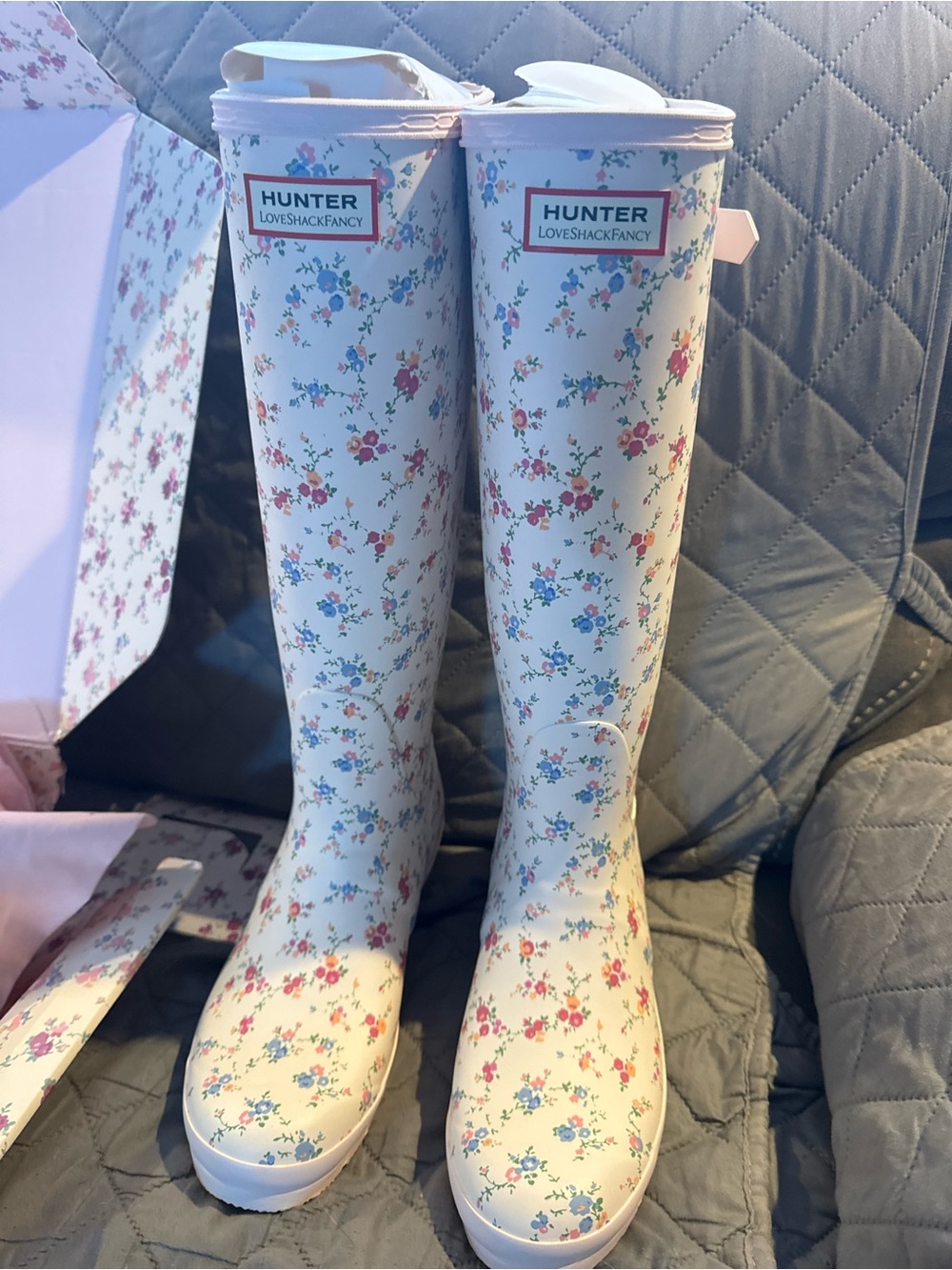 Hunter x LoveShackFancy Cream Floral Tall Rain Boots